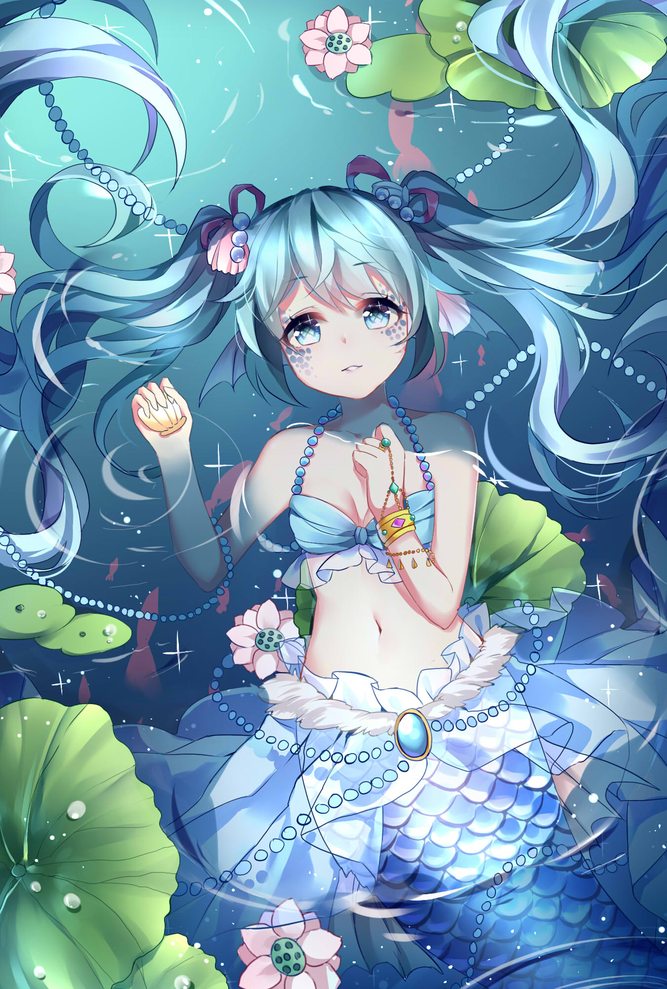 Chuo Zi Vocaloid Hatsune Miku Bikini Top Breast Hold Cleavage Mermaid